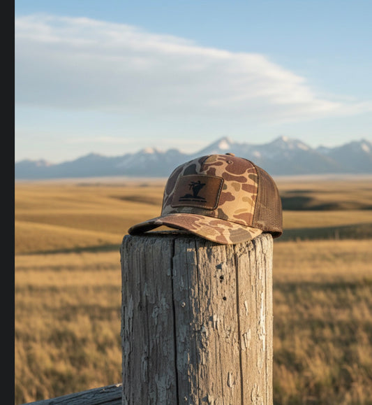 Leather Elk Logo Duck Camo Trucker